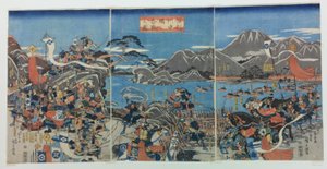 信濃国川中島の戦い。 作： Utagawa Hiroshige