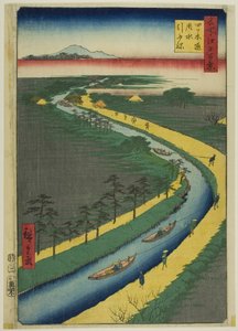 名所江戸百景』より「四つ木通用水曳舟 作： Utagawa Hiroshige