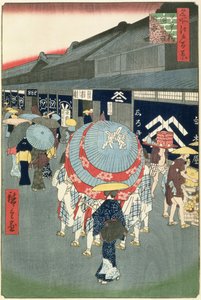 日本橋鳥一丁目（日本橋鳥一丁目竜葛）の写真、江戸百景（版画カラープリント）からのプレート44