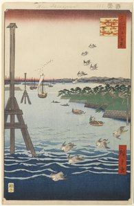有名な江戸百景から見た芝海岸108号（1856年版画）