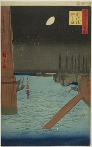 永代橋から佃島を望む。"名所江戸百景 "より。 作： Utagawa Hiroshige