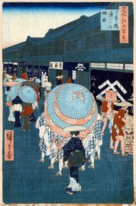 日本橋通一番街の眺め 名所江戸百景 1856-1858. 作： Utagawa Hiroshige