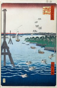 芝海岸の眺め 名所江戸百景 1856-1858. 作： Utagawa Hiroshige