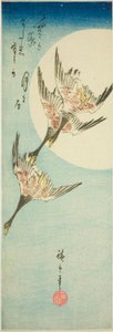 満月を横切る野生のガチョウ 作： Utagawa Hiroshige