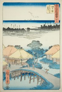 四日市 那古湾と三重川 No. 縦の東海道とも呼ばれる「五十三次名所図会」シリーズ 44 作： Utagawa Hiroshige