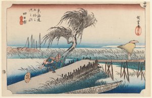 四日市、サンチョクワ、ステーション44、東海道高速道路の53駅シリーズ、1834年（カラー木版画） 作： Utagawa Hiroshige