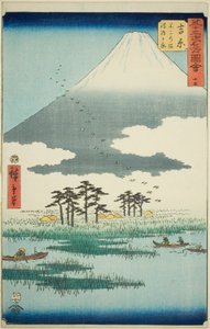 Yoshiwara: Fuji Marsh and Ukishima Plain (Yoshiwara, Fuji no numa ukishima ga hara), no. 15 from the series "Famous Sights of the Fifty-three Stations (Gojusan tsugi meisho zue)," also known as the Vertical Tokaido 作： Utagawa Hiroshige