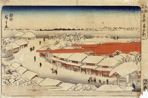 吉原由紀の朝、1850年（木版画）（木版画） 作： Utagawa Hiroshige
