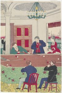 ビリヤード ゲームでの外国人、19 世紀後半 作： Utagawa Hiroshige III