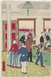 ビリヤード ゲームでの外国人、19 世紀後半 作： Utagawa Hiroshige III
