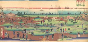 東都東都の築地ホテル前庭の挿絵… 1868-72。 作： Utagawa Hiroshige III