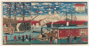 横浜水辺の機関車の絵 横浜 江戸時代 作： Utagawa Hiroshige III