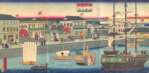 ヴィエｗ おｆ テェ せあｆ論ｔ 員 横浜 横浜 河岸どり の 府警、 ５ｔｈ 門ｔｈ、 １８７０。 作： Utagawa Hiroshige III