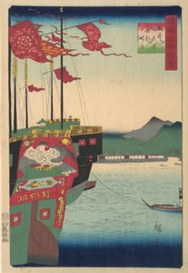 1859 年 3 月、肥前国長崎の港に停泊するオランダ船と中国船。
