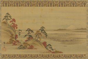 川の風景：紅葉と富士山、江戸時代、19世紀半ば。
