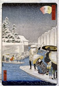 雪の下のボート（日本） - 広重版画