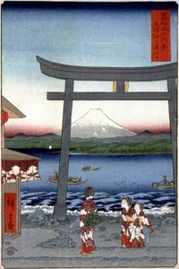 芸者と富士山 - 歌川広重の日本の版画