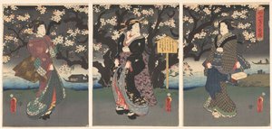 川沿いの夜の散歩 作： Utagawa Kunisada (I)