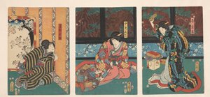 劇「鏡の山」の一場面 女官同士の喧嘩をお初が覗く