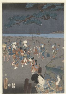 明石海岸で貝殻拾い 明石 の 浦 しおがり の ず 作： Utagawa Kunisada (I)