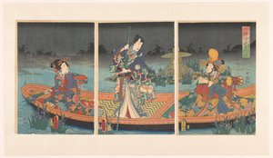 現代の源氏に敵の波が迫る 今代源氏寄るあだなみ 作： Utagawa Kunisada (I)