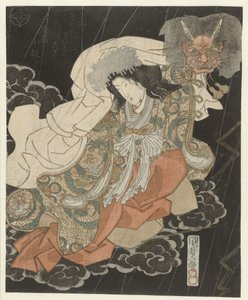 雲の中で悪魔の仮面を持つ女性 作： Utagawa Kunisada (I)