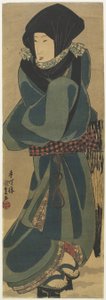 （マントとフードの女）、c。 1830-1844 作： Utagawa Kunisada