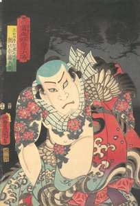 朝比奈藤兵衛 1854年 馬の7月., 1854年の馬の7月. 作： Utagawa Kunisada