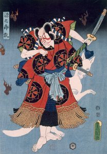 酒場千本桜の場面で横川覚範役の坂東亀蔵。 1856年。