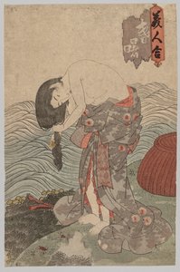 髪をとかす女性ダイバー 作： Utagawa Kunisada
