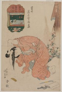 髪を結ぶ女性（『現代の名店』シリーズより） 作： Utagawa Kunisada