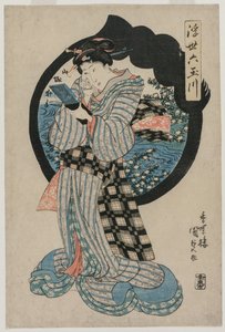 浮世の六多摩川 手鏡の女 作： Utagawa Kunisada