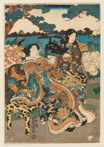 木版画「花魁と女中」1786-1865年 作： Utagawa Kunisada