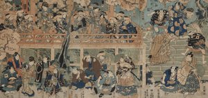 鏡山デモンストレーション（色の木版画を搭載） 作： Utagawa Kunisada III