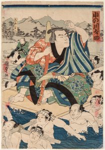 大相撲力士小野川斉助の肖像。二代目歌川国貞（1823-1880）の版画
