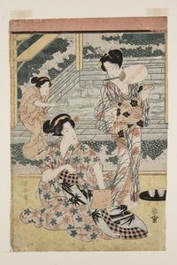 温泉に入る女性たち（カラー木版画 作： Utagawa Kuniyasu