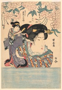 ペンタプティク：劇場の人形を持った5人の女の子 作： Utagawa Kuniyasu