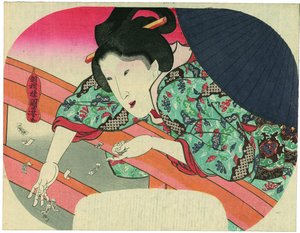 美女が溺死者の霊を鎮めるため、地蔵菩薩への祈願札を隅田川に流す 作： 歌川国芳