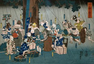 滑稽な動物の雨宿り（どうけけもののあまやどり） 1842年頃 作： Utagawa Kuniyoshi