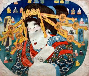 宮廷女官シリーズ。近代女性三苦（とうせいさんぷく） 1833年頃 作： Utagawa Kuniyoshi