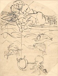 幸福の七つの神のうちの二つ、大黒と恵比寿。 作： Utagawa Kuniyoshi