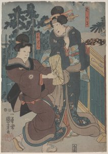 芸者の少女（色の木版画） 作： Utagawa Kuniyoshi