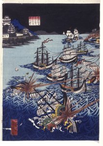 タイトル: The Mongol Invasion of Japan (カラー木版画) 作： Utagawa Kuniyoshi