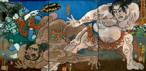 大相撲赤沢山場所 作： Utagawa Kuniyoshi