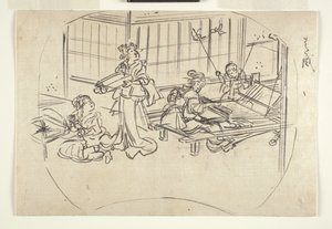 機織り（織機で織る）1840年頃（紙にインク） 作： Utagawa Kuniyoshi