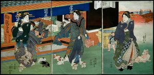 船橋屋洋菓子店の前で 作： Utagawa Kuniyoshi