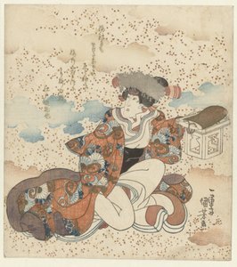 テーブルを提供してひざまずく女性 作： Utagawa Kuniyoshi