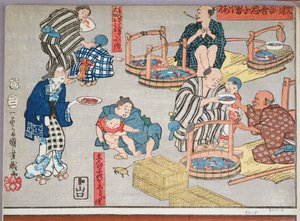 商人のための道徳的指導、行動の良い例と悪い例、1857年（カラー木版画）