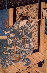 歌川国芳の「三河の禅寺の娘・成金」。 作： Utagawa Kuniyoshi