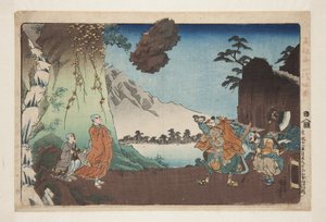 文永の役五月二十八日小室山蛭子岩（カラー木版画）（文永の役五月二十八日小室山蛭子岩 作： Utagawa Kuniyoshi